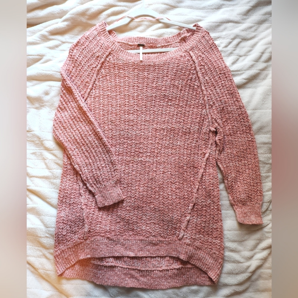 Free People Chunky Knit Star Dune Pink Marled Pullover Size Large